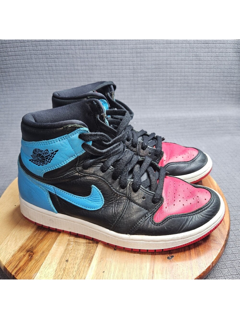 Nike Air Jordan 1 Athletic Shoes Women's Black Red Blue High Top Leather